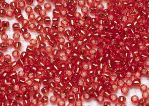Бисер Япония круглый 11/0 10г 0025B Square/квадратное отверстие, сиамский рубин, серебряная линия внутри